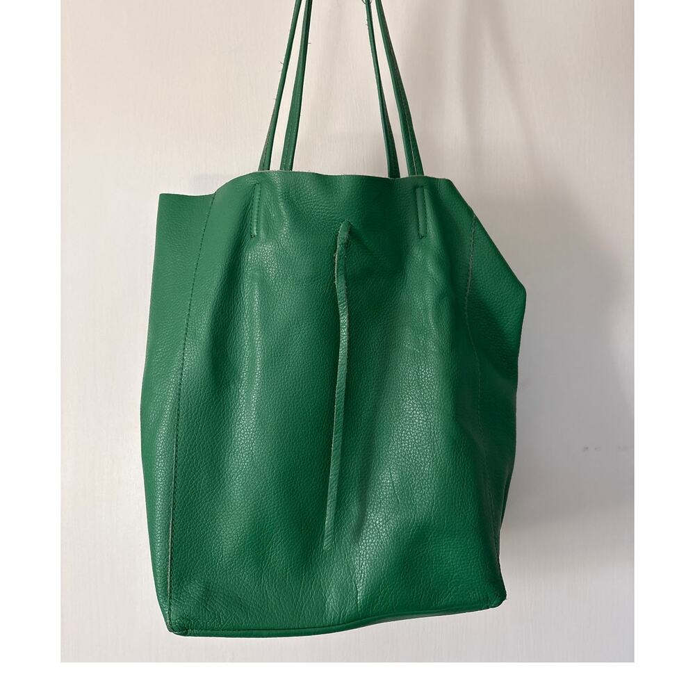 Borse In Pelle Tote Bag Purse Green Pebble Leather Made In Italy